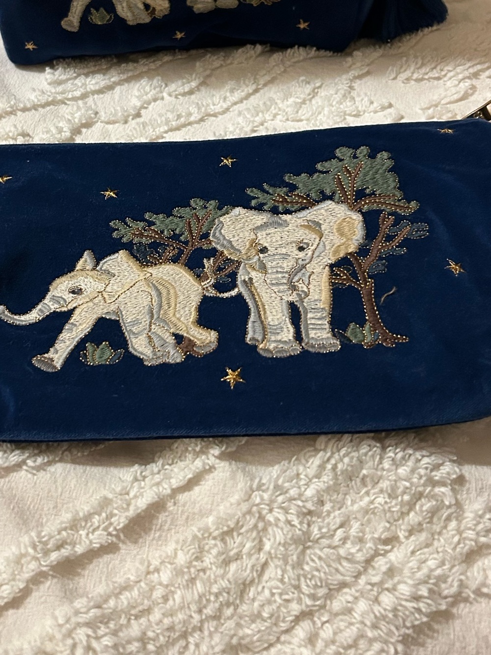 Navy Velvet Elephant Embroidered Accent Pillow Cover